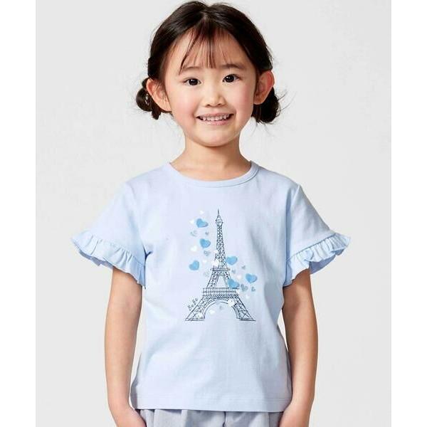 BeBe / べべ 袖フリルエッフェル塔ハートモチーフ天竺半袖Tシャツ(80~150cm)