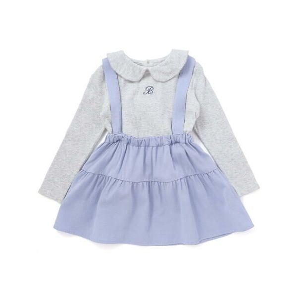 BeBe / べべ 針抜き丸襟長袖ブラウス+サスペンダースカートセット(80~100cm)