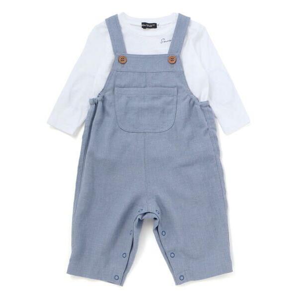 BeBe / べべ スラブ天竺肘パッチ長袖Tシャツ+オーバーオールセット(80~90cm)