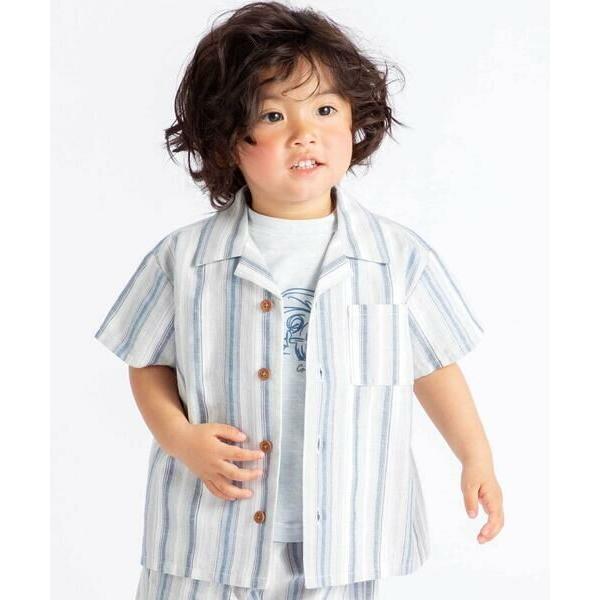 BeBe / べべ 【お揃い】リネン調マルチストライプオープンカラー半袖シャツ(80~100cm)
