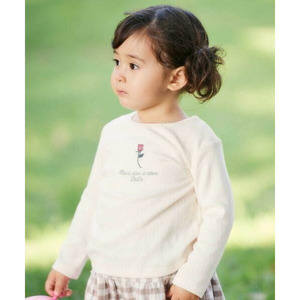 BeBe / べべ 針抜きローズ刺しゅう長袖Tシャツ(80~100cm)