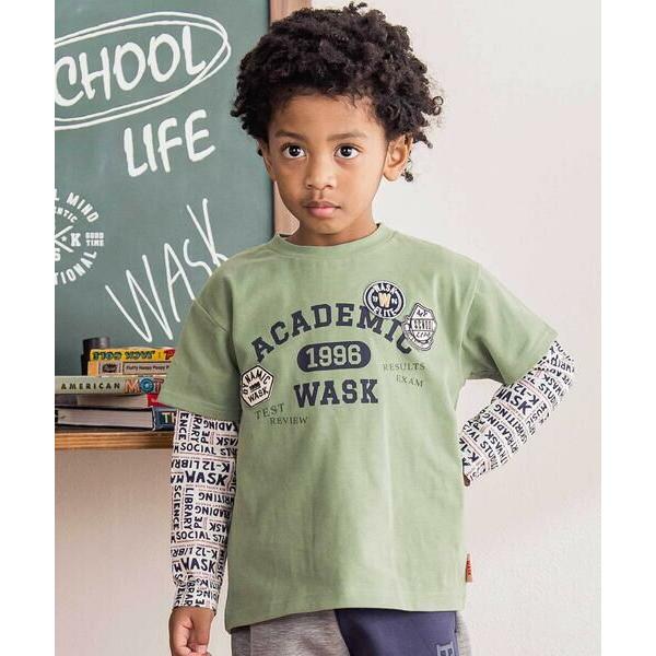 WASK / ワスク ワッペンTシャツ＋ロゴ柄ロンT セット(100~160cm)