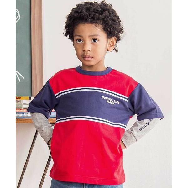 WASK / ワスク バイカラーミニ裏毛Tシャツ＋天竺ロゴプリントロンT セット(100~160cm...