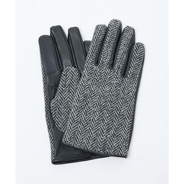 ABAHOUSE / アバハウス 【HarrisTweed】 ラムレザー×ツイード コンビ グローブ...