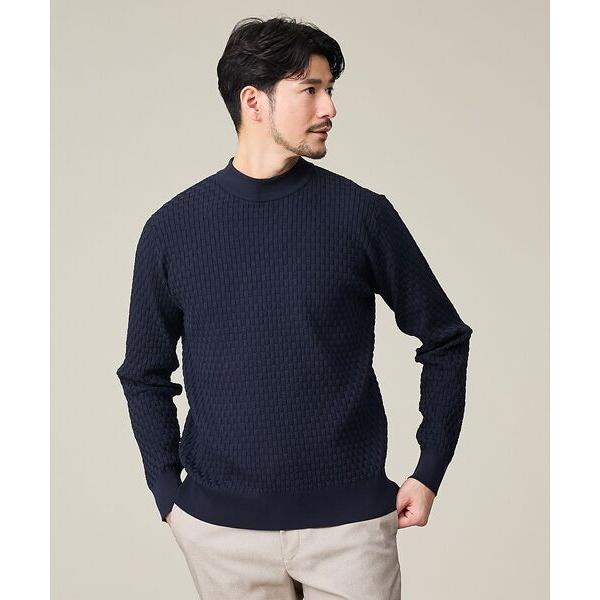 ABAHOUSE / アバハウス 【ハイストレッチ】ブロックチェック ジャガード モックネックニット