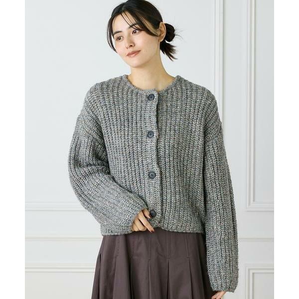 INED / イネド 《大きいサイズ》片畦クルーネックカーディガン