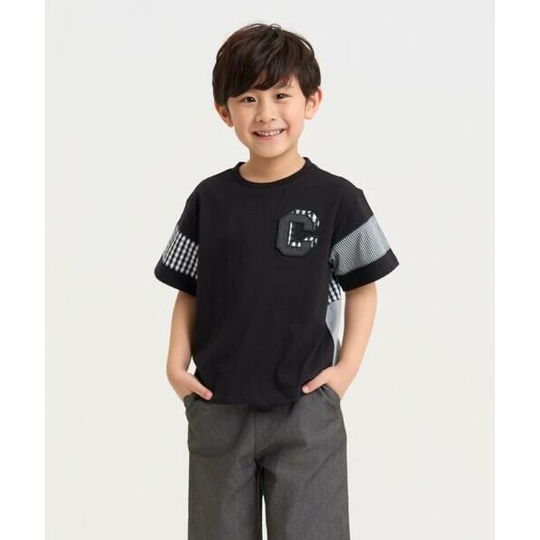 COMME CA ISM / コムサイズム ギンガムチェック 切り替え 半袖Tシャツ