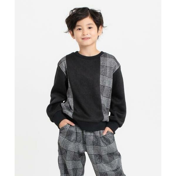 COMME CA ISM / コムサイズム グレンチェックプリント 裏起毛 切り替えトレーナー / ...