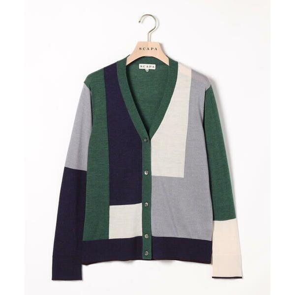 SCAPA Lサイズ / スキャパエルサイズ ウールブロックニットカーディガン