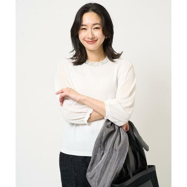 GEORGES RECH / ジョルジュ・レッシュ [アンサンブル対応]ビジュー刺繍シアー7分袖ニッ...