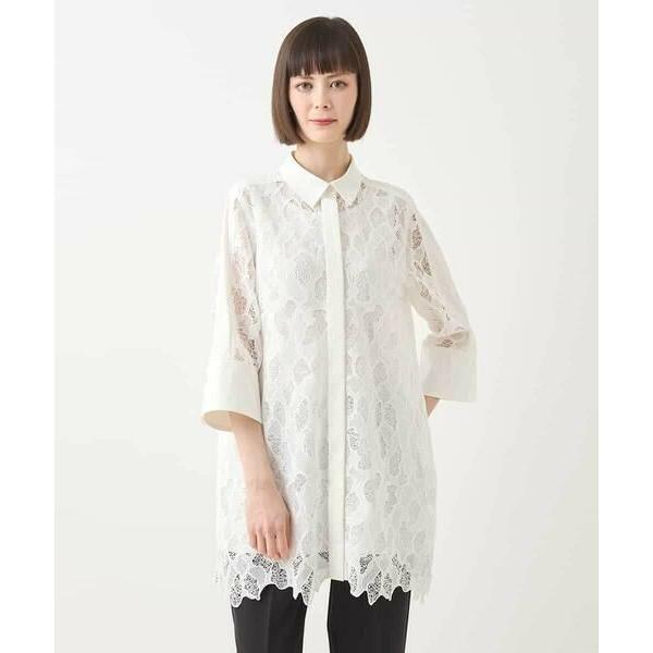 HIROKO BIS / ヒロコビス ランダム迷彩レースチュニックブラウス /洗える