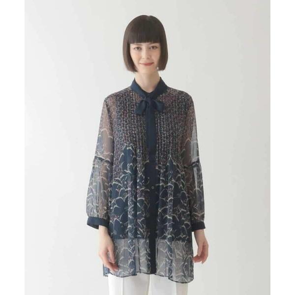 HIROKO BIS / ヒロコビス 【ボウタイ付き】楊柳シフォンフラワープリントブラウス /洗える