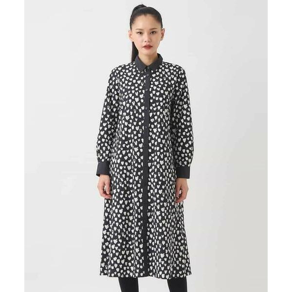 HIROKO BIS / ヒロコビス ハート柄ドット衿付きシャツワンピース /洗える