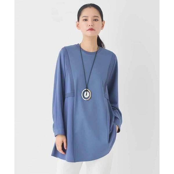 HIROKO BIS / ヒロコビス 異素材切り替えチュニックプルオーバー /洗える