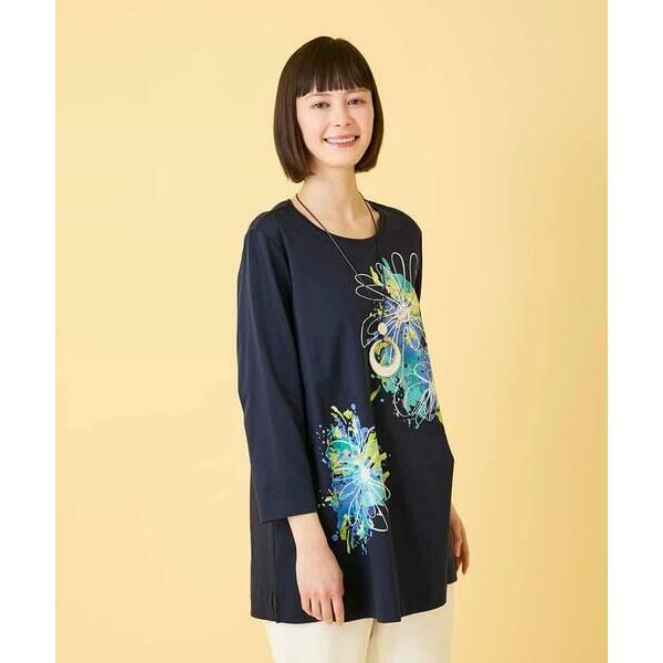 HIROKO BIS / ヒロコビス ドローイングフラワーチュニックカットソー /洗える