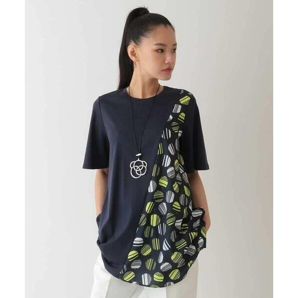 HIROKO BIS / ヒロコビス ストライプドットイレギュラーヘムカットソー /洗える