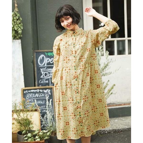 Jocomomola / ホコモモラ Palomas y flores プリントシャツワンピース