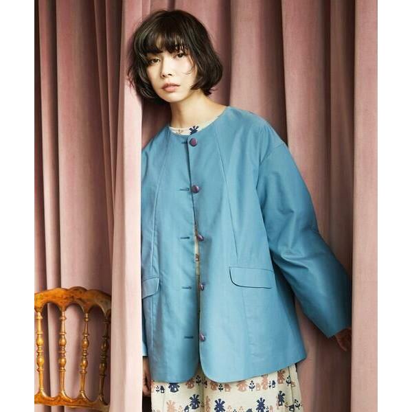 Jocomomola / ホコモモラ 裏地プリント  ノーカラーミドル丈コート