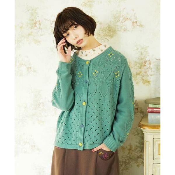 Jocomomola / ホコモモラ フラワー刺繍ケーブルニットカーディガン