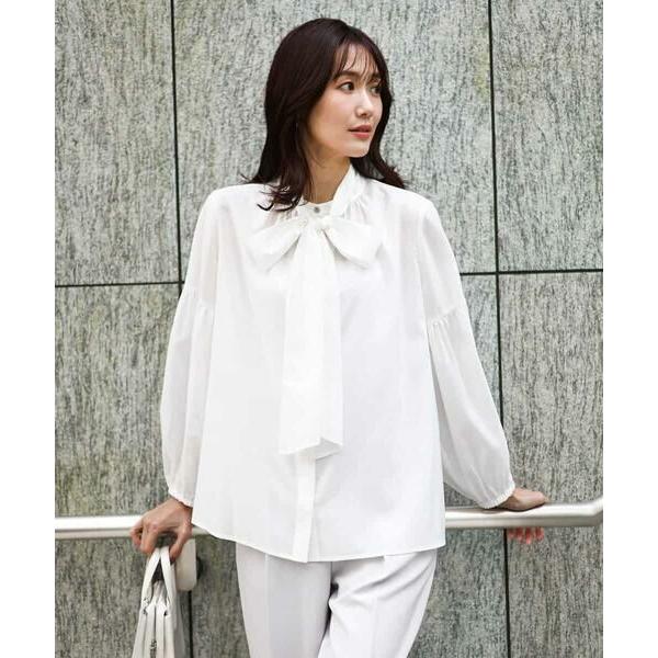 MK MICHEL KLEIN / エムケーミッシェルクラン ボウ付きバンドカラーブラウス/洗える