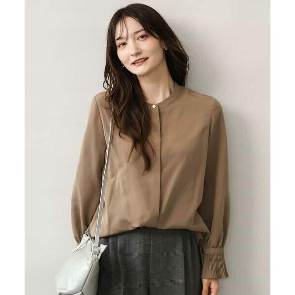 MK MICHEL KLEIN / エムケーミッシェルクラン [洗える]袖プリーツバンドカラーブラウ...