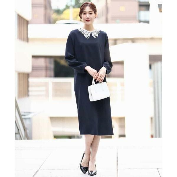 MK MICHEL KLEIN / エムケーミッシェルクラン レース衿付きサックワンピース/防シワ/...