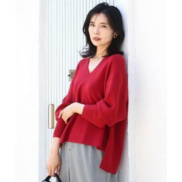 MK MICHEL KLEIN / エムケーミッシェルクラン 片畦編みVネックニット/洗える