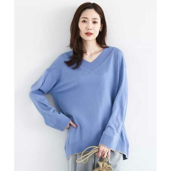 MK MICHEL KLEIN / エムケーミッシェルクラン 配色ラインVネックニット/洗える