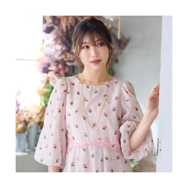 Rose Tiara / ローズティアラ 【美シルエット】つぼみ刺繍ワンピース