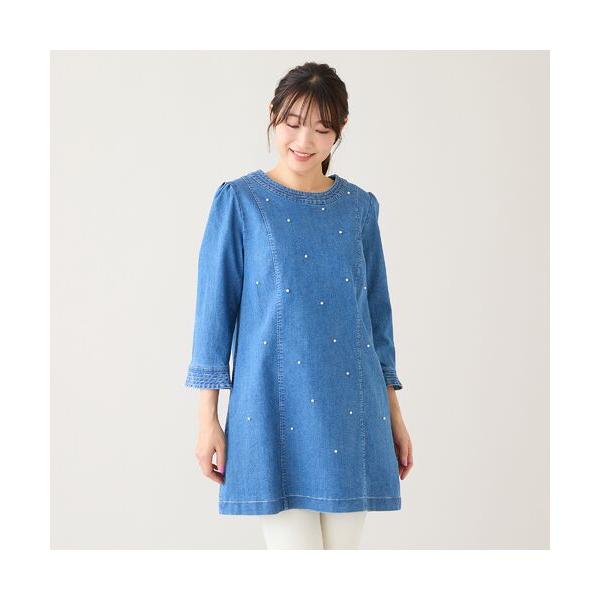 Rose Tiara / ローズティアラ 【伸縮性◎】パールスタッズデニムチュニック