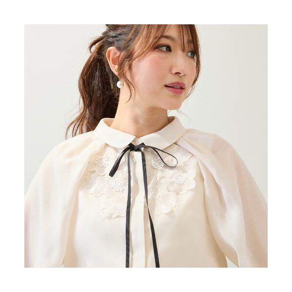 Rose Tiara / ローズティアラ 【手洗いOK】襟付きフラワーモチーフブラウス