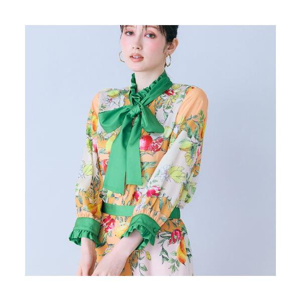 Rose Tiara / ローズティアラ フルーツパネルプリントボウタイ付きブラウス