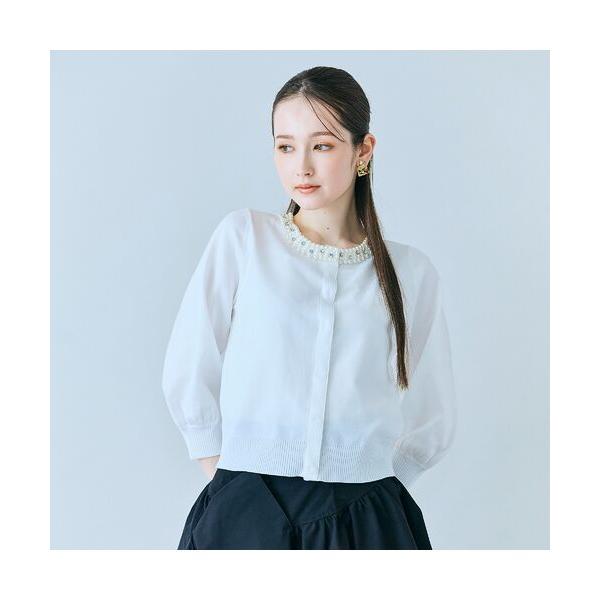 Rose Tiara / ローズティアラ 襟ぐりパールビジュー付きカーディガン
