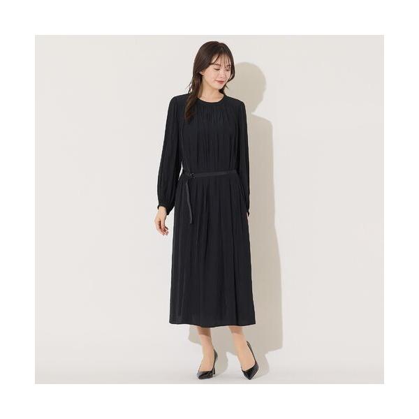 PISANO / ピサーノ 【手洗いOK】割繊デシン・ギャザーワンピース（ブラック）