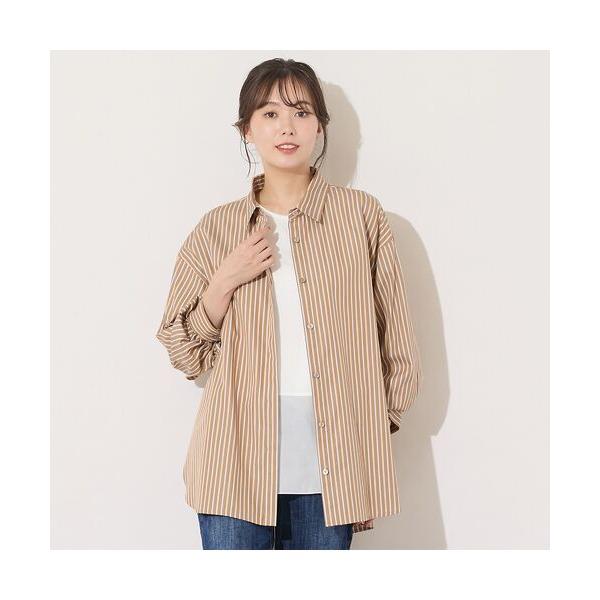 PISANO / ピサーノ 【綿100％・手洗いOK】デザインスリーブストライプオーバーシャツ