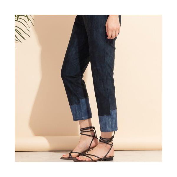 PISANO / ピサーノ 裾切り替えデニム風プリントストレッチパンツ