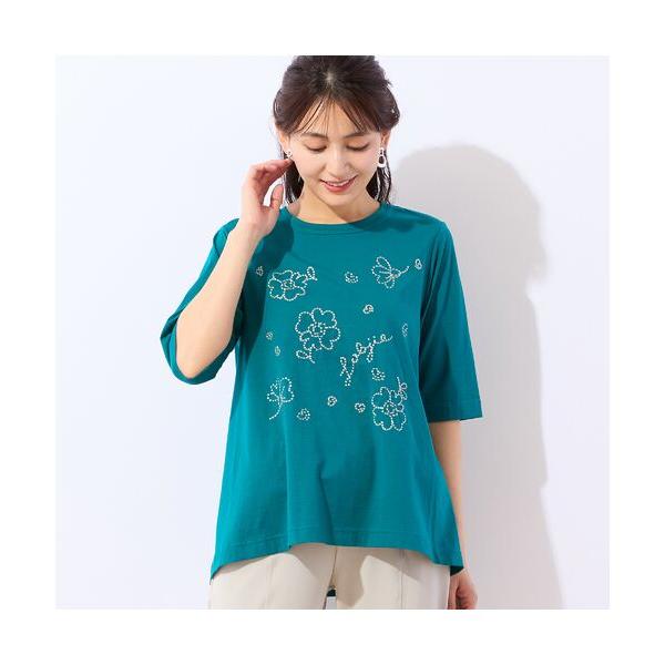 LOBJIE / ロブジェ 【洗える・綿100%】花刺繍AラインTシャツ