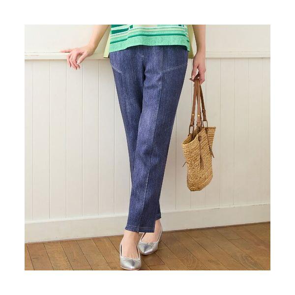 missel / ミゼール 【洗える・快適ストレッチ・L〜4Lサイズ】デニム柄ストレッチパンツ