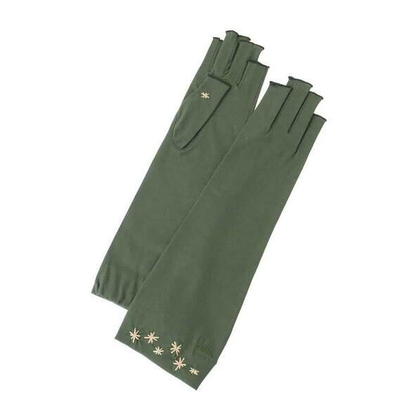 Sybilla / シビラ 【日本製/接触冷感】フラワー刺繍フィンガーレスミドルグローブ（5本指）