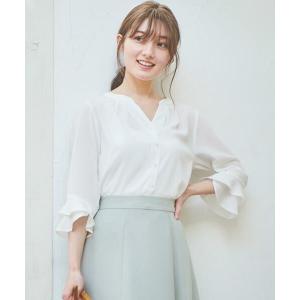 LAISSE PASSE / レッセパッセ フロントボタン7分袖フリルブラウス