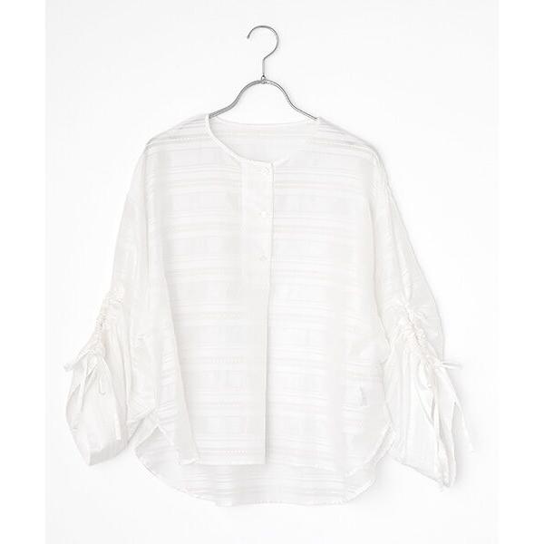 L'EQUIPE / レキップ シアーストライプシャーリングスリーブブラウス