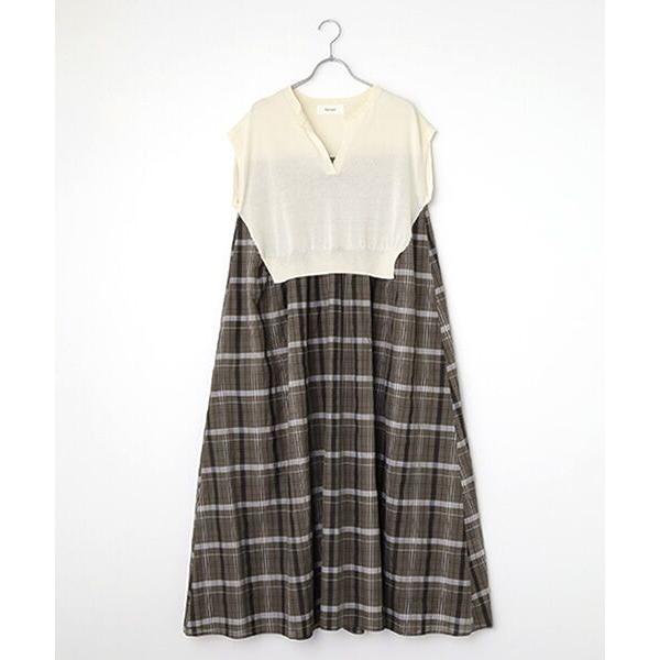 MOGA / モガ feerique ニット×シアーチェックドッキングワンピース