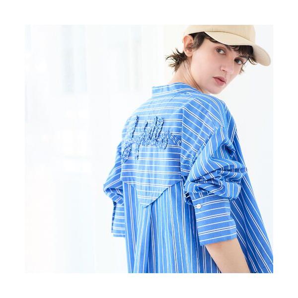 R-ISM / リズム 【ロゴ刺繍・洗える】ストライプブロードシャツワンピース