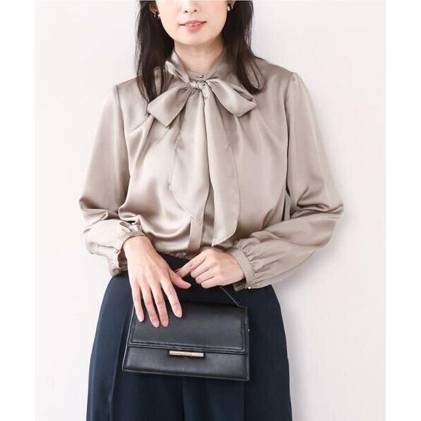 OFUON / オフオン リボン付きバンドカラーブラウス/洗える/WEB限定サイズあり