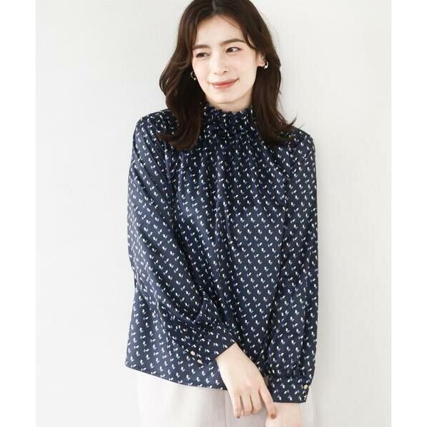 OFUON / オフオン 幾何柄スタンドネックブラウス/洗える/WEB限定サイズあり