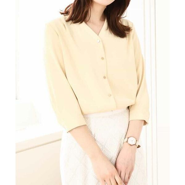 OFUON / オフオン サテンジョーゼットVネックブラウス/洗える/WEB限定サイズあり