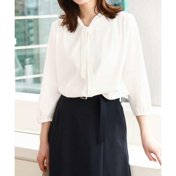 OFUON / オフオン サテンジョーゼットリボンタイブラウス/洗える/WEB限定サイズあり