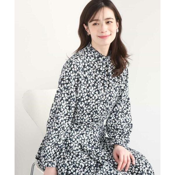 OFUON / オフオン レトロフラワープリント フリルネックブラウス/洗える/WEB限定サイズあり