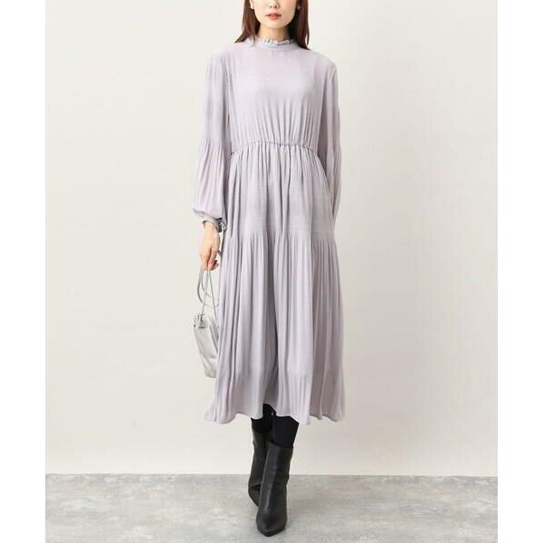 OFUON / オフオン シフォンジョーゼットフリルネックプリーツワンピース/洗える