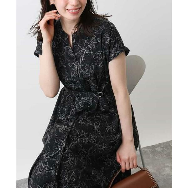 OFUON / オフオン ラインフラワープリントワンピース/洗える/WEB限定サイズあり